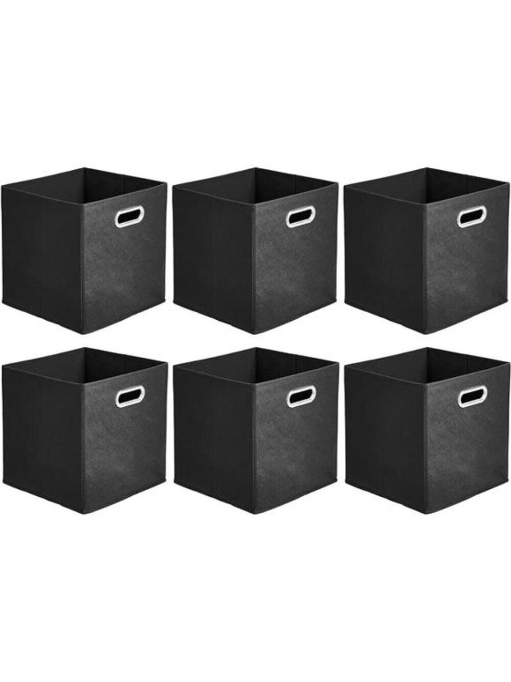 Black Fabric Storage Bins Set of 6 Collapsible Cube Organizer with Handles